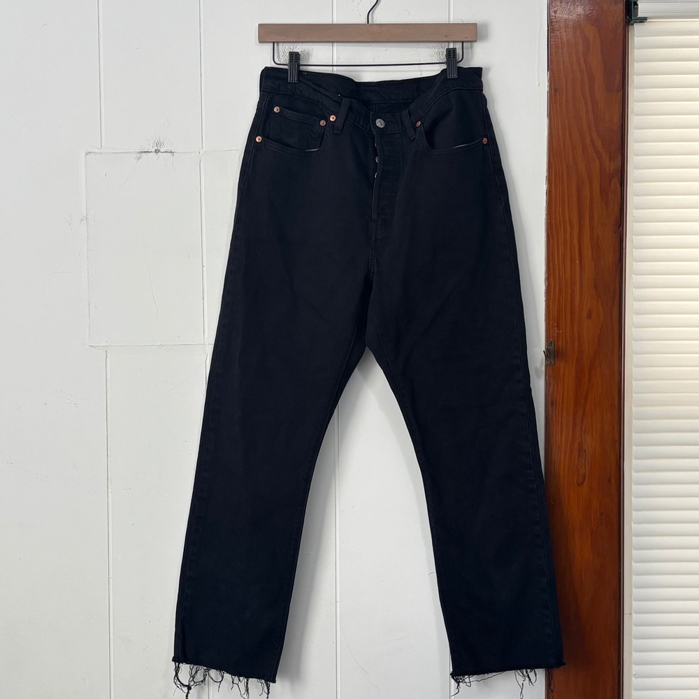 Levis 501 Original Fit Black Straight Leg Raw Hem Jeans W31 L30